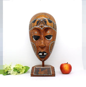 42cm African Tribal Mask With Stand, Shell inlay