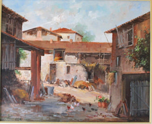 Sigend Oil Painting of European Village Scene,