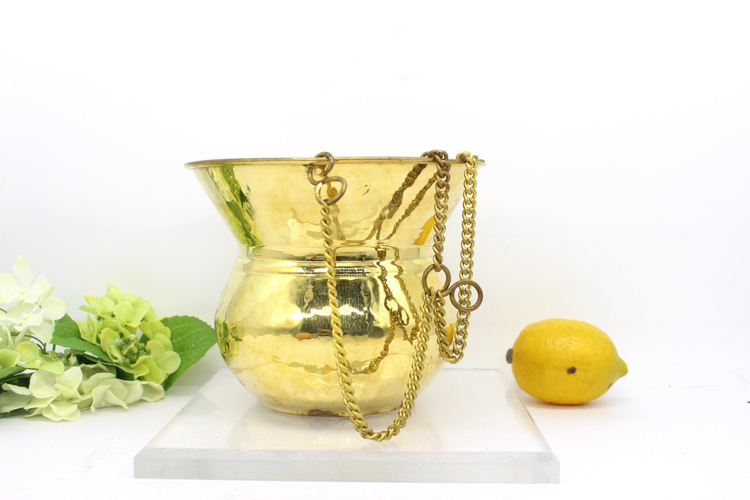Brass hanging planter