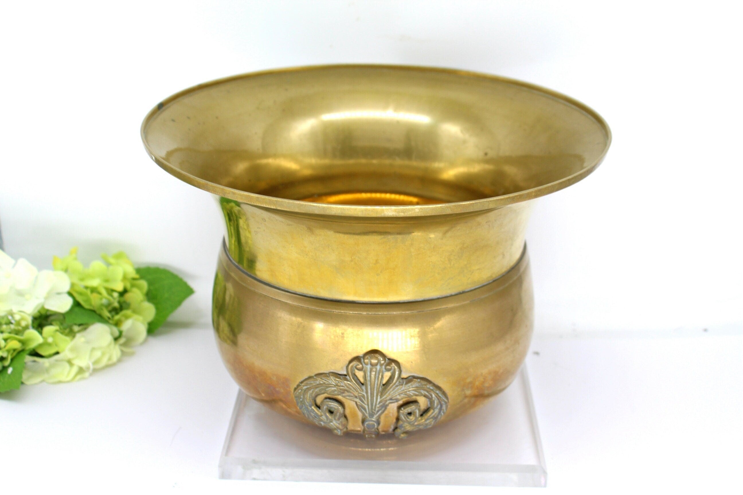 Large Brass Fleur De Lis Planter Pot/ Planter