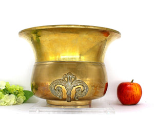 Large Brass Fleur De Lis Planter Pot/ Planter