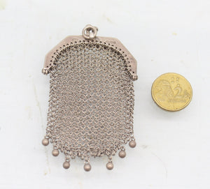 Hallmarked Antique silver coin purse, Chatelaine purse, mesh