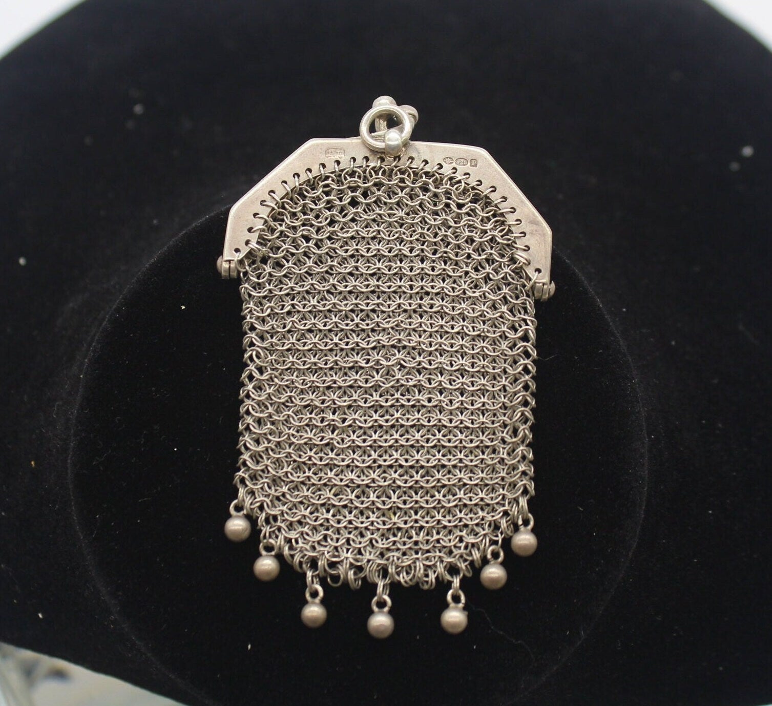 Hallmarked Antique silver coin purse, Chatelaine purse, mesh