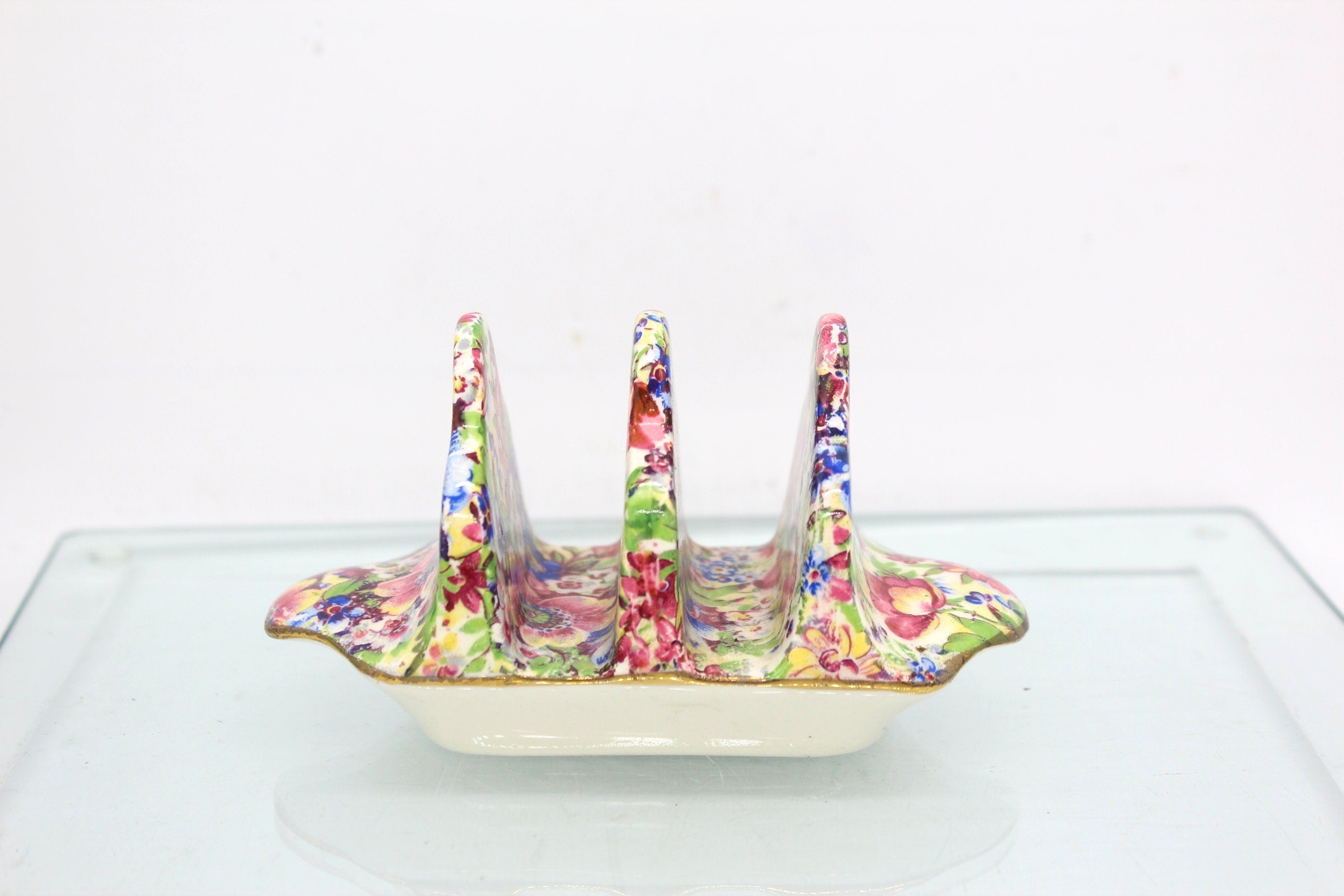 Royal Winton Grimwades 'Cheadle' Chintz 3-Bar Toast Rack c1951