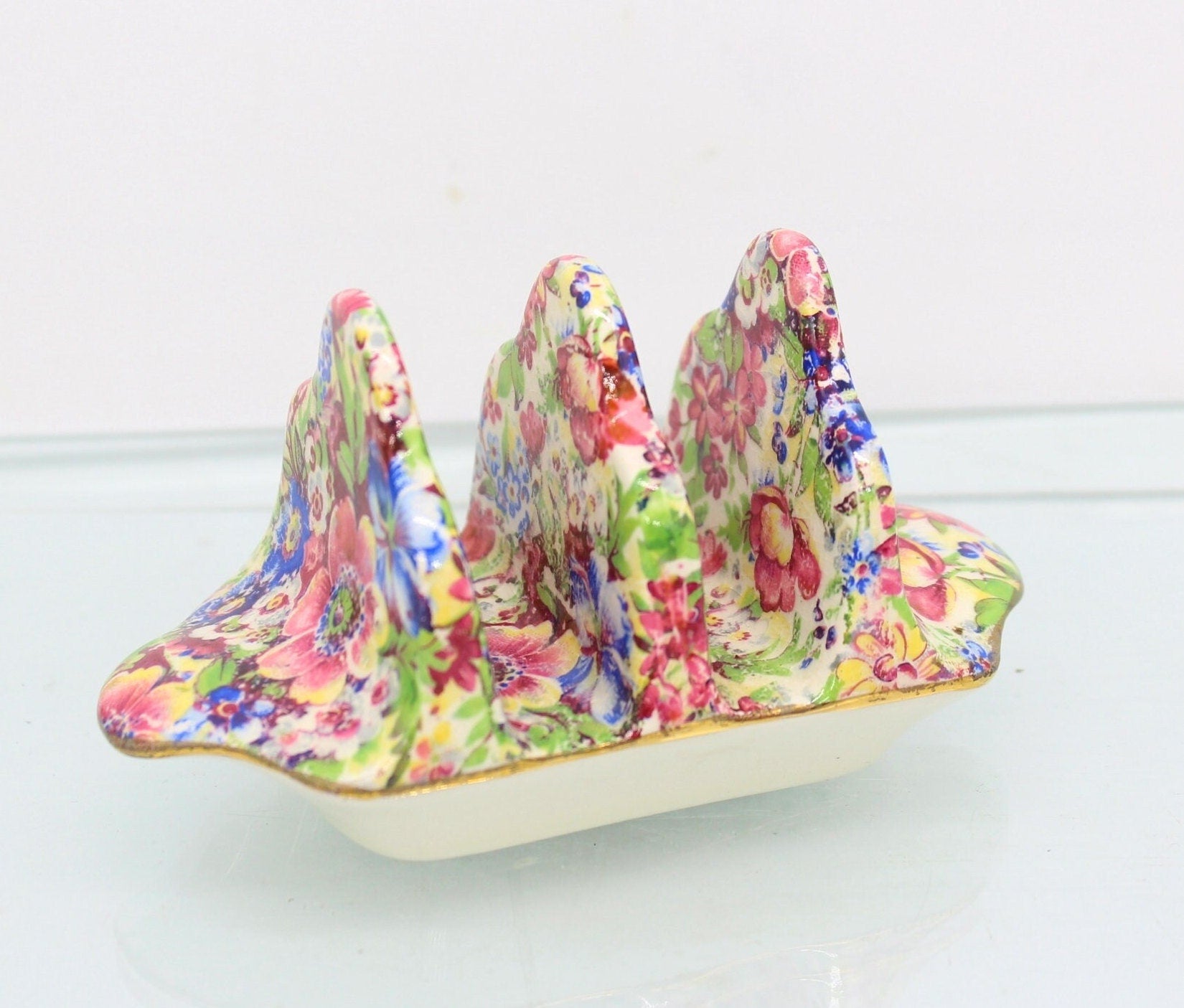 Royal Winton Grimwades 'Cheadle' Chintz 3-Bar Toast Rack c1951