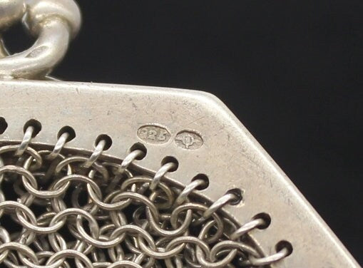 Hallmarked Antique silver coin purse, Chatelaine purse, mesh