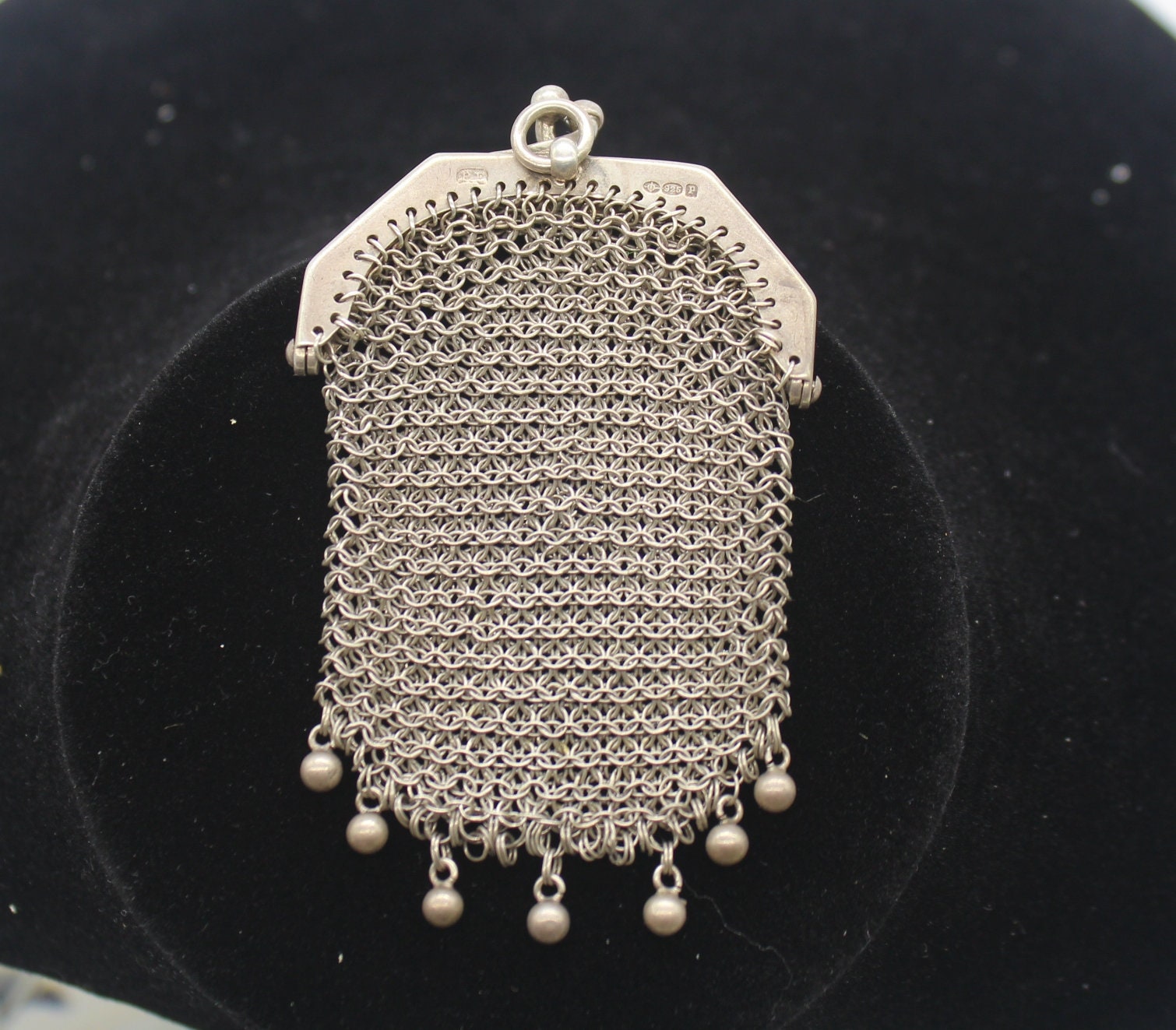 Hallmarked Antique silver coin purse, Chatelaine purse, mesh