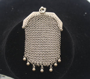 Hallmarked Antique silver coin purse, Chatelaine purse, mesh