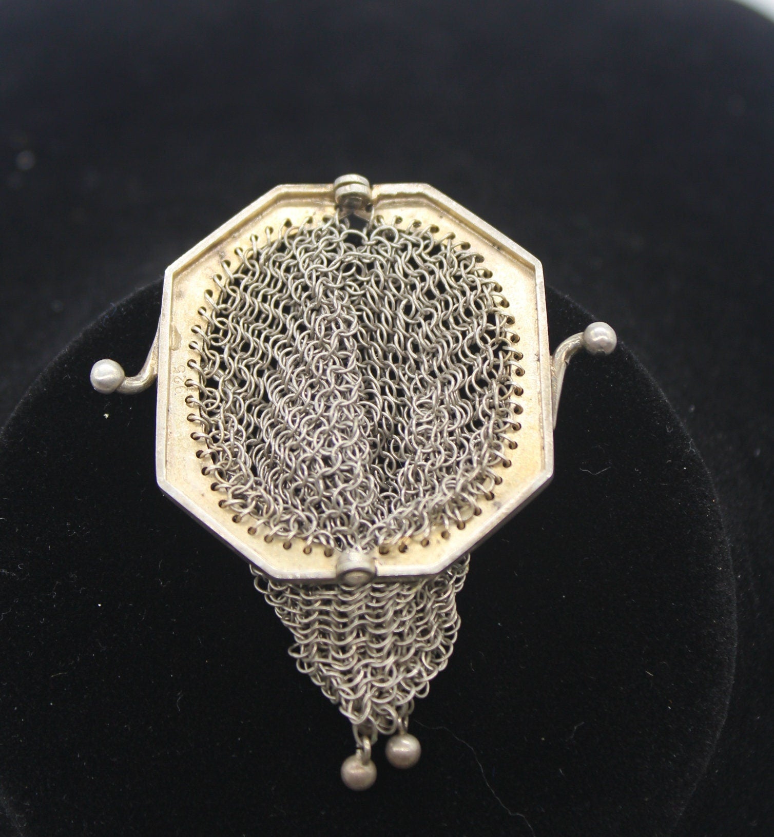 Hallmarked Antique silver coin purse, Chatelaine purse, mesh