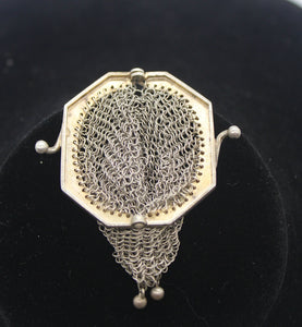 Hallmarked Antique silver coin purse, Chatelaine purse, mesh