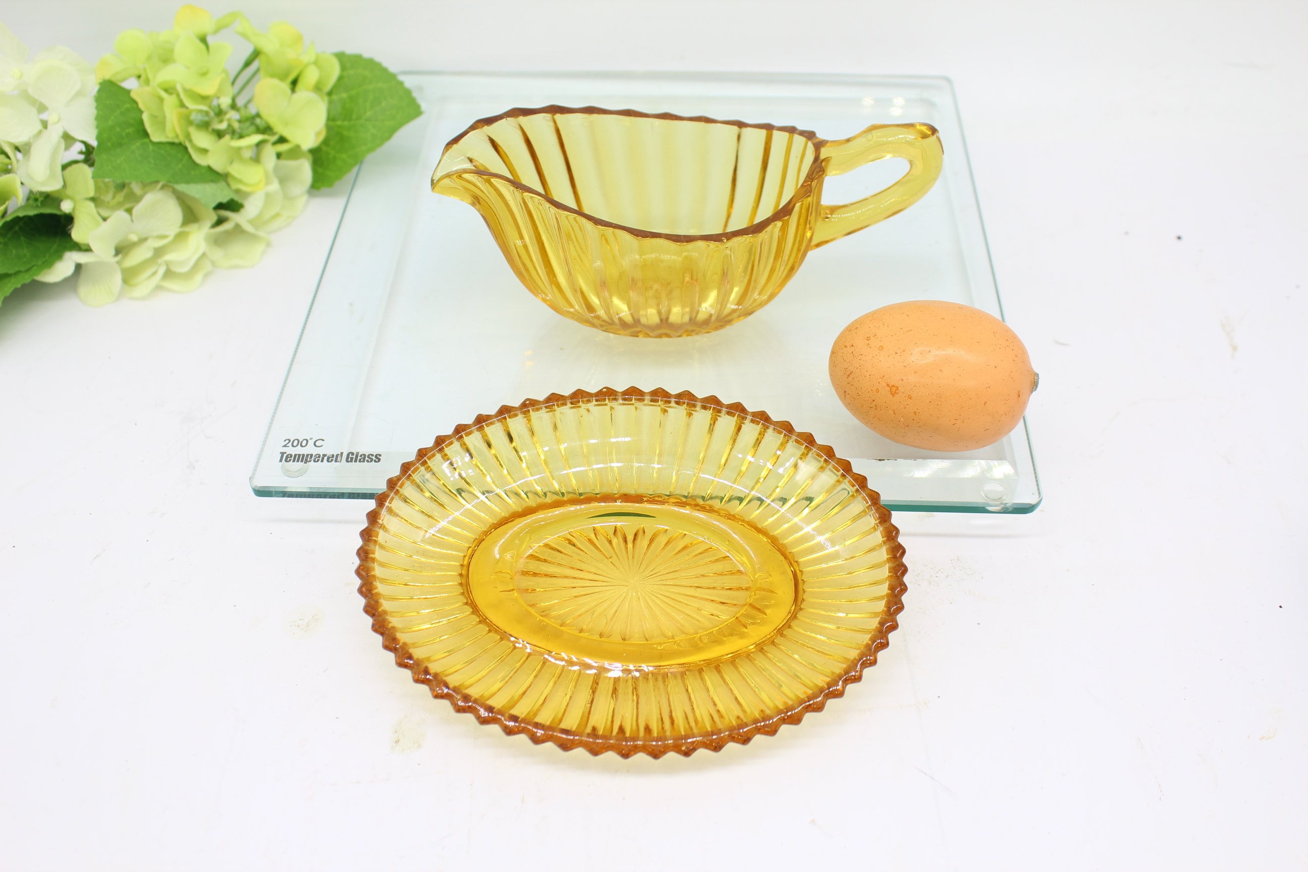Amber glass gravy boat