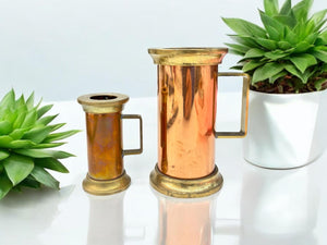 1920 French Copper Measuring Cups Set of 2, Pair Copper Measuring Cups
