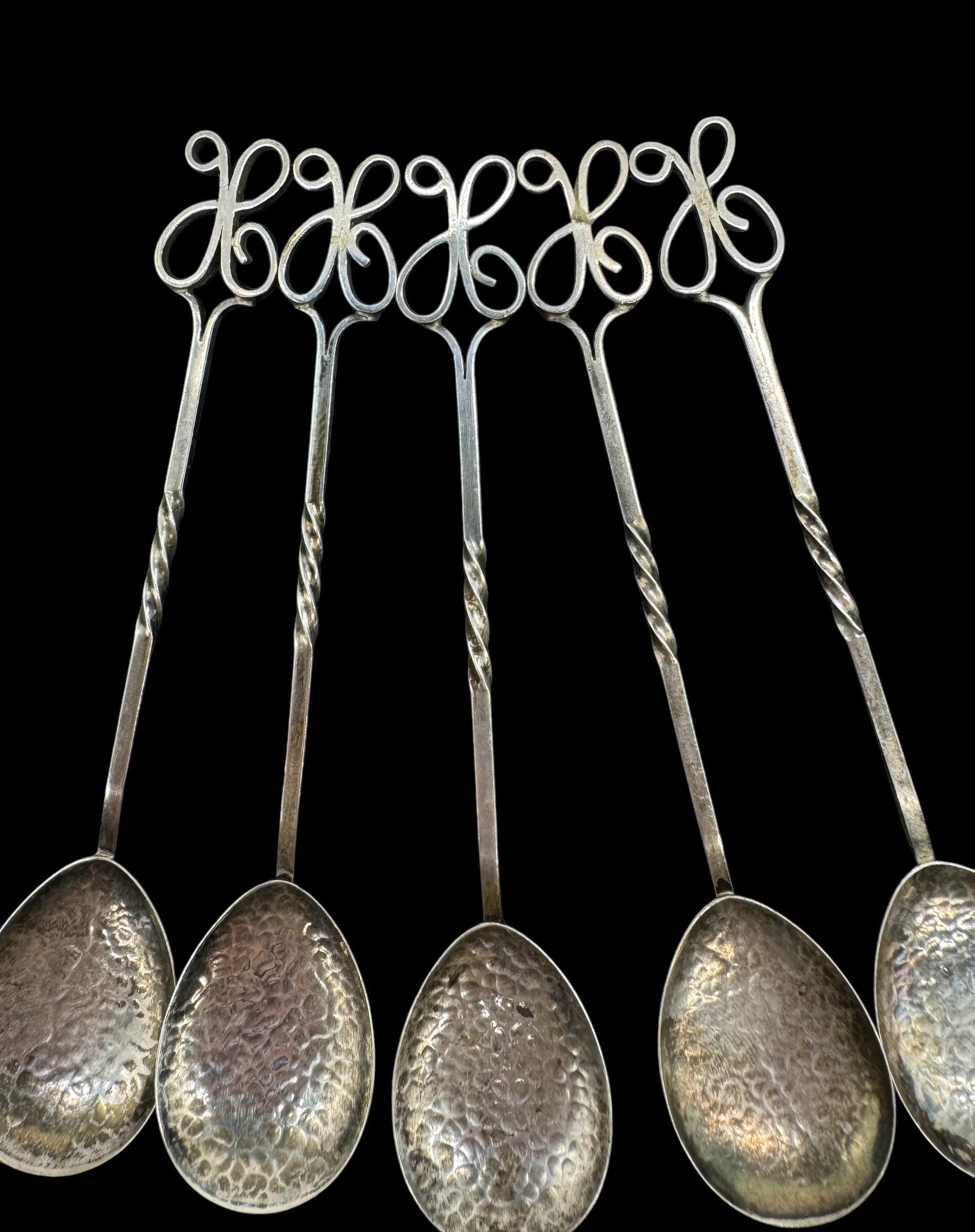 Set of 5 Sargison's (Hobart, Tasmania) Australian Arts & Crafts Sterling Silver Coffee Spoons