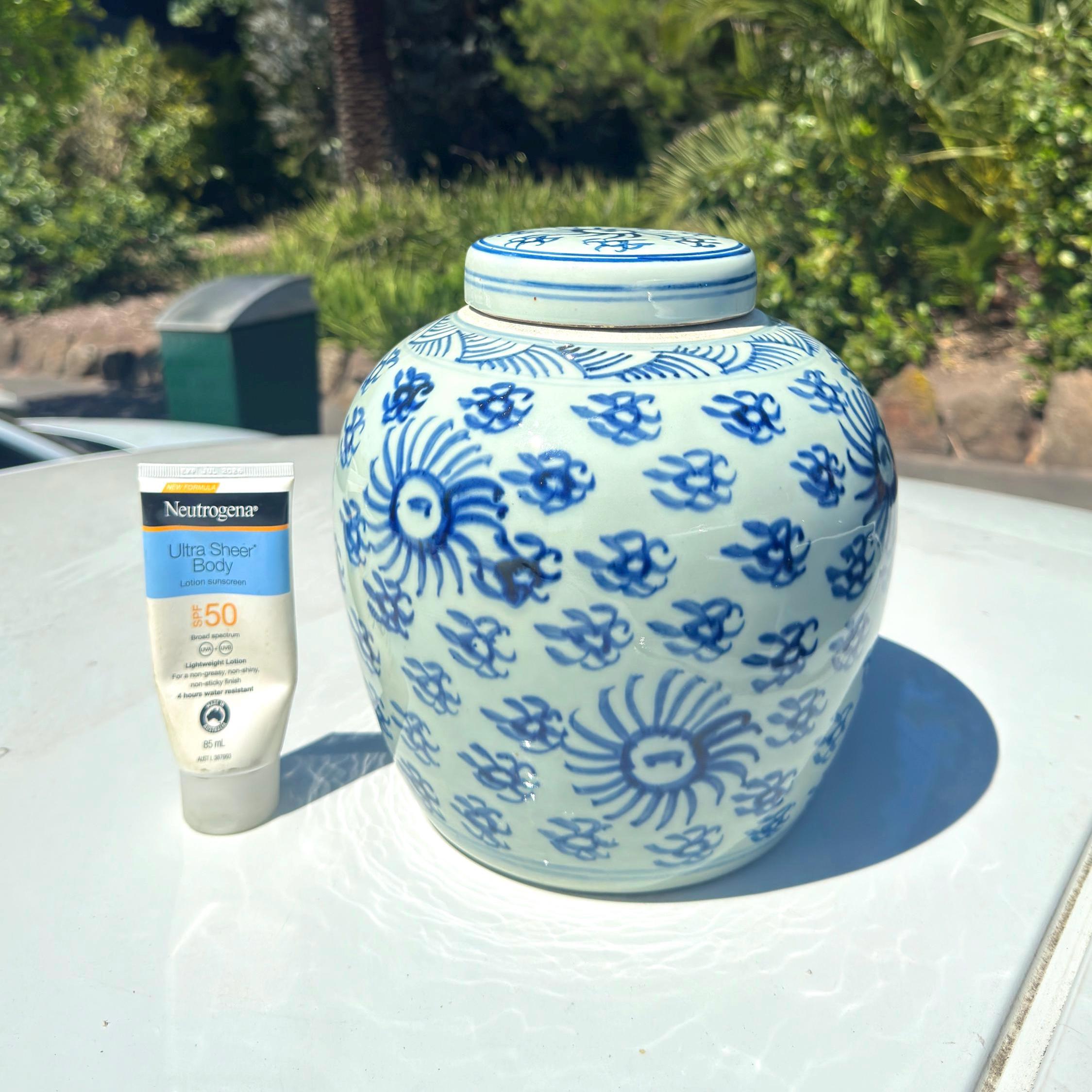 Big Chinese Blue and White Porcelain Tea Caddy Flowers Pattern Tea Caddy
