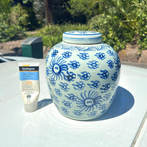 Big Chinese Blue and White Porcelain Tea Caddy Flowers Pattern Tea Caddy