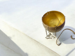 Brass hanging planter with a brass hook