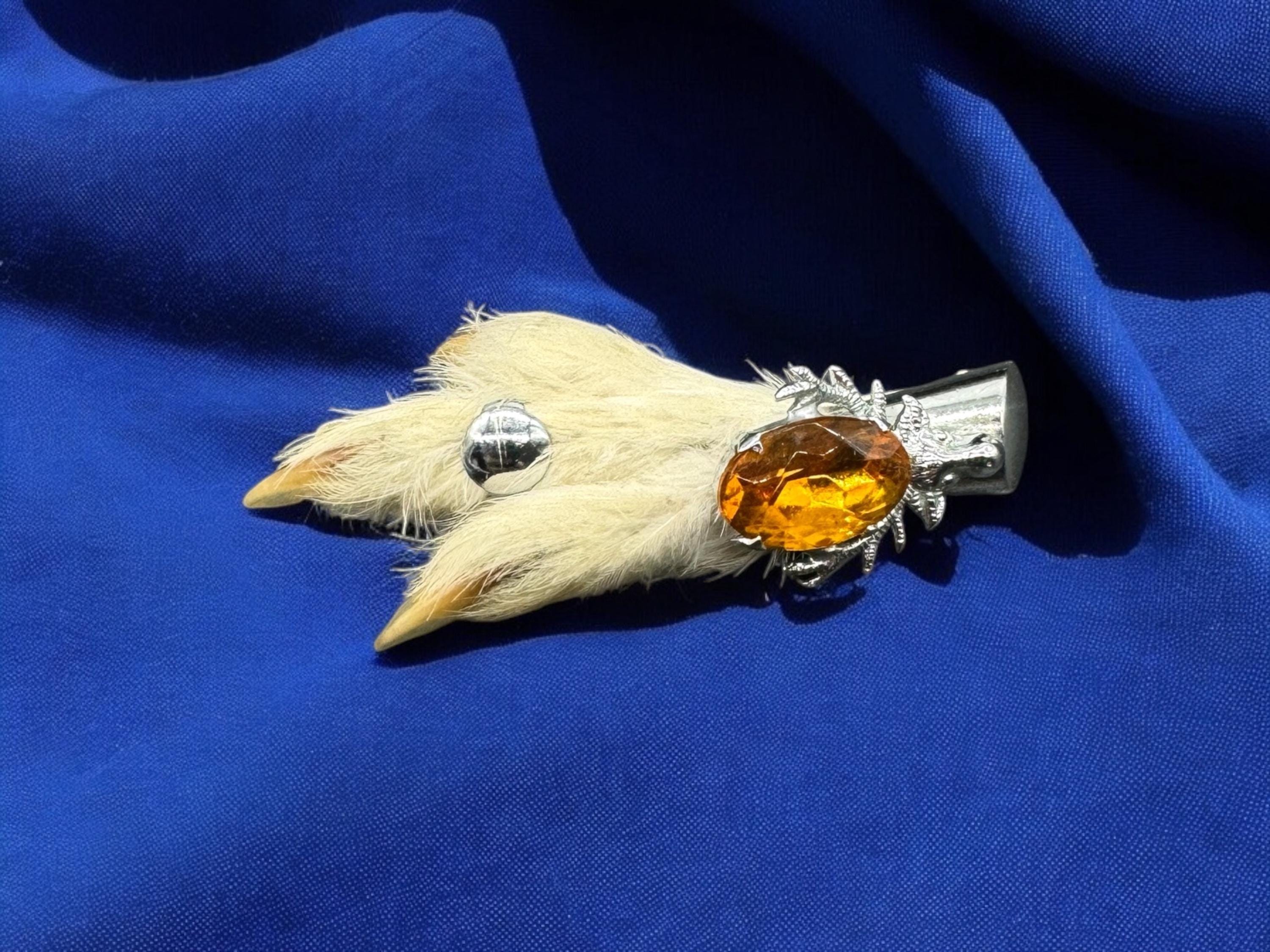 vtg Scottish Grouse Claw Brooch Silver tone & Citrine Glass Stone Cabachon