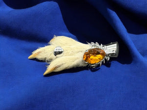 vtg Scottish Grouse Claw Brooch Silver tone & Citrine Glass Stone Cabachon
