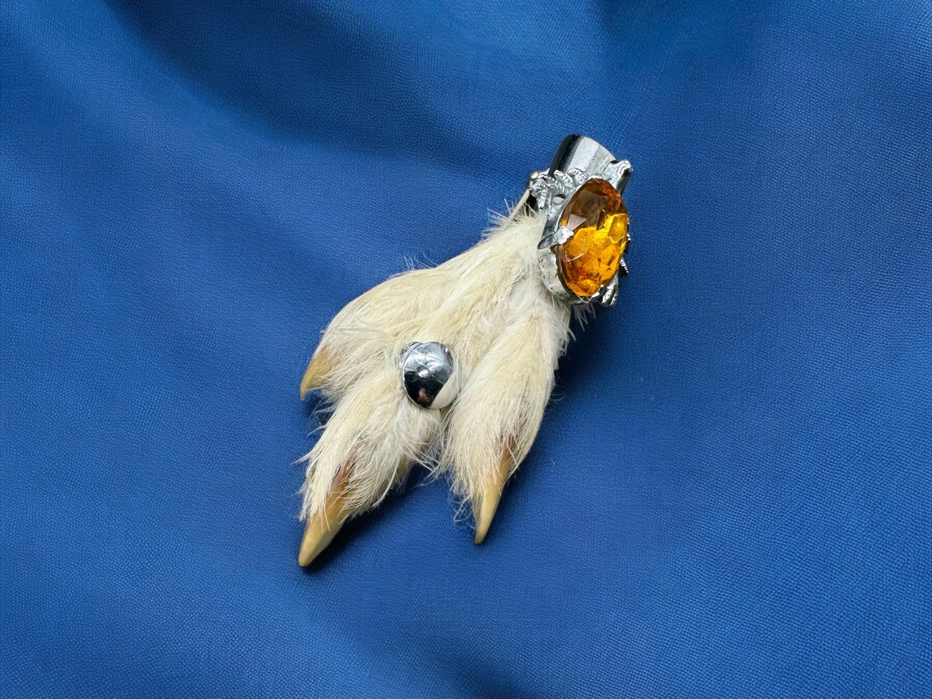 vtg Scottish Grouse Claw Brooch Silver tone & Citrine Glass Stone Cabachon