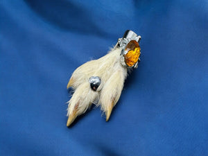 vtg Scottish Grouse Claw Brooch Silver tone & Citrine Glass Stone Cabachon