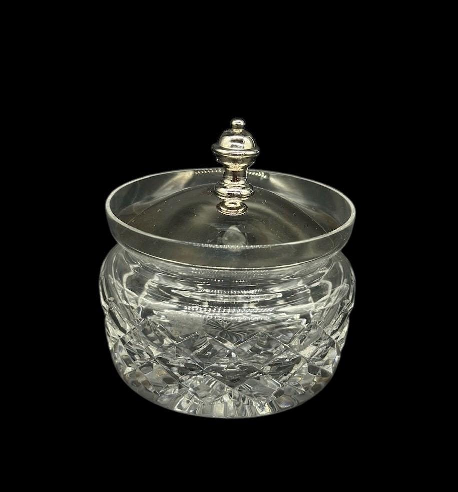 crystal jar by Stuart England with silver plated cover
