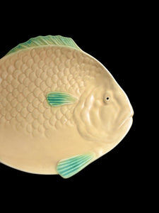 Large 38cm Art Deco fish platter, Shorter & Son Fisherware yellow fish shaped serving