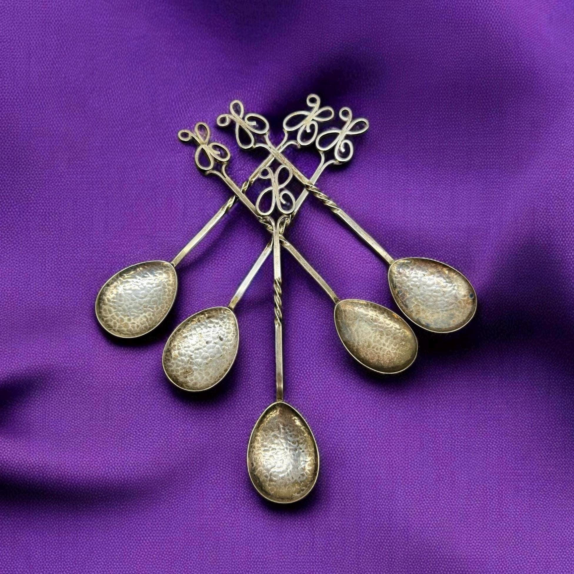 Set of 5 Sargison's (Hobart, Tasmania) Australian Arts & Crafts Sterling Silver Coffee Spoons