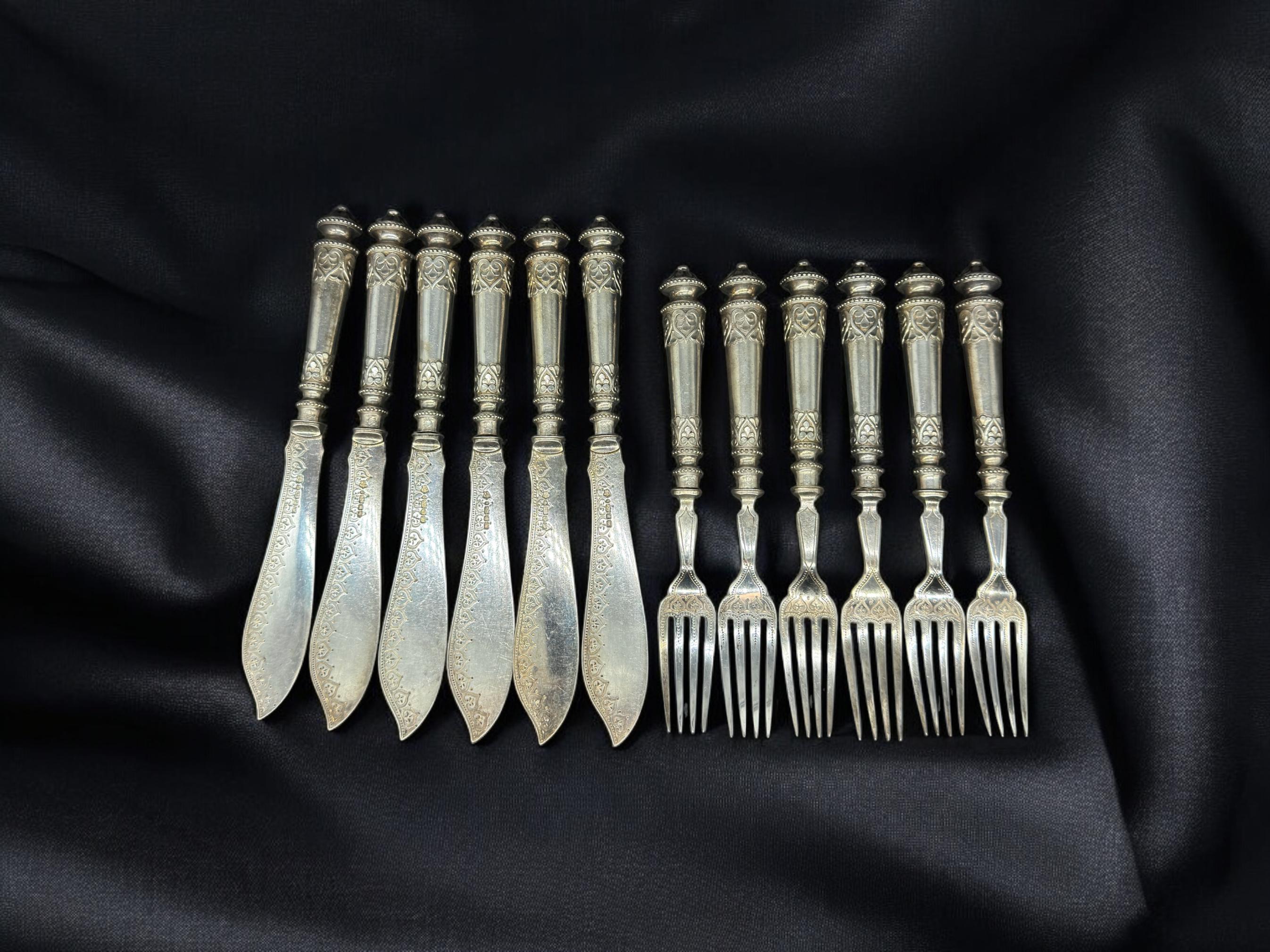 19th century set of 6 silver plated fork and knife,made in England