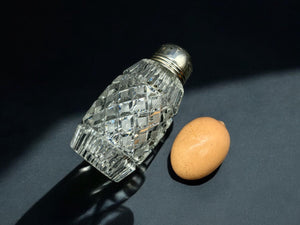 hand cut crystal sugar shaker with silver plated lid
