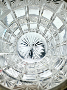 Vtg Crystal jar with silver plated lid