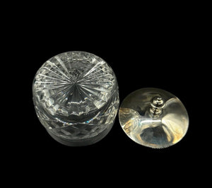 crystal jar by Stuart England with silver plated cover