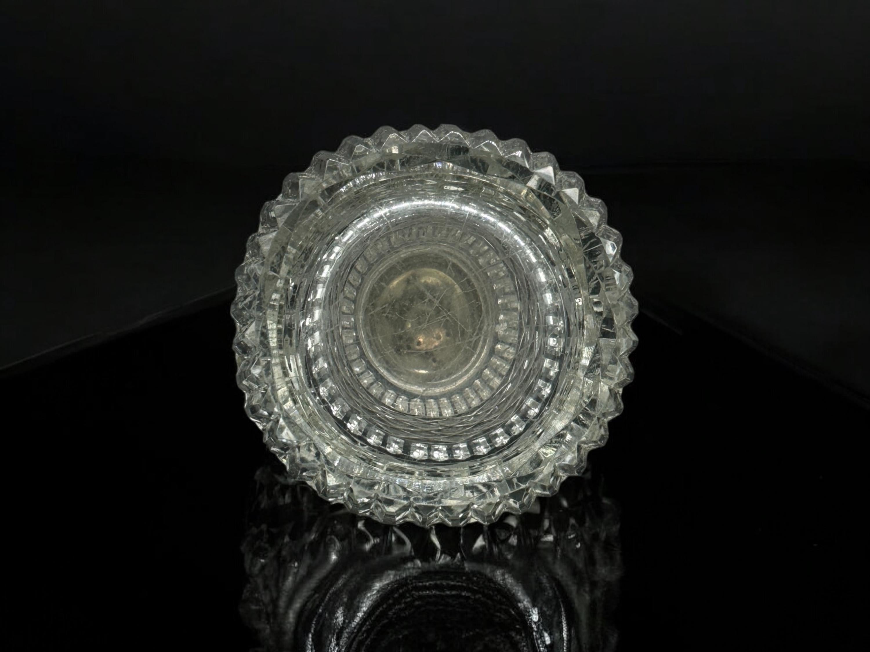 hand cut crystal sugar shaker with silver plated lid