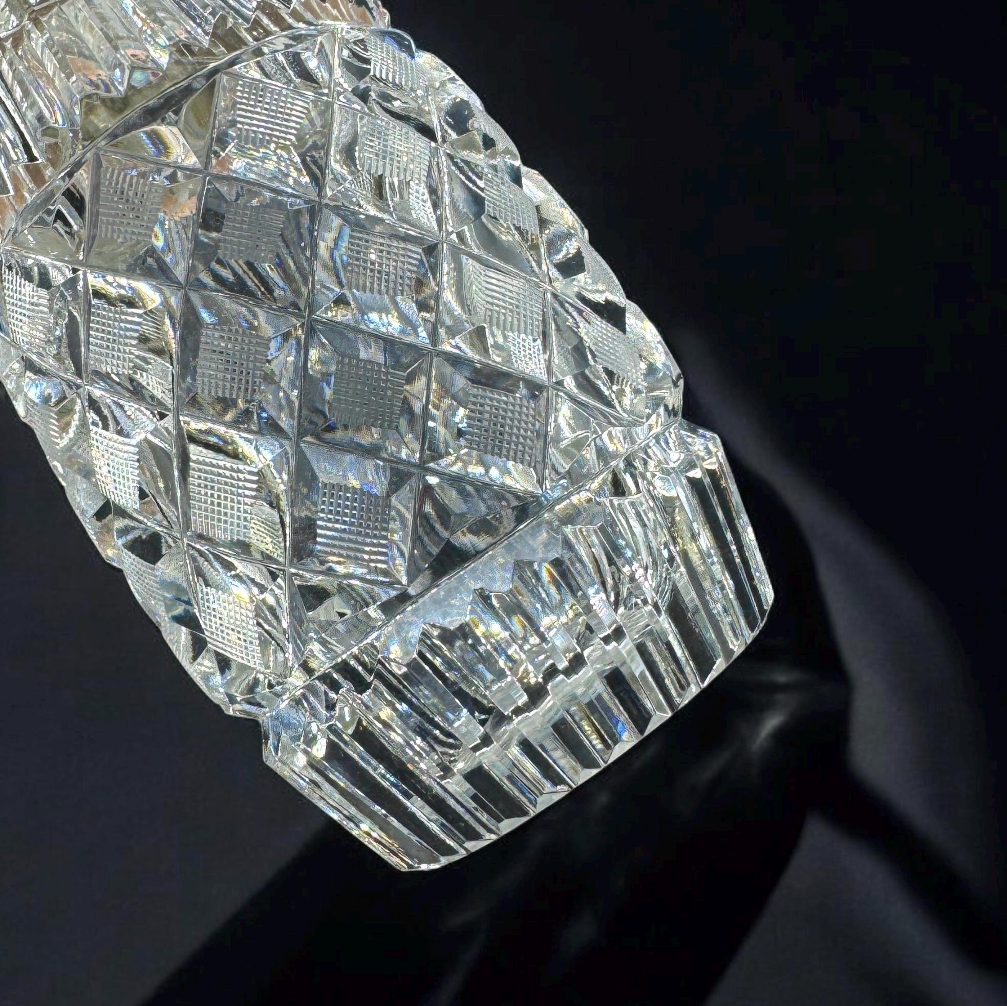 hand cut crystal sugar shaker with silver plated lid