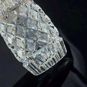 hand cut crystal sugar shaker with silver plated lid