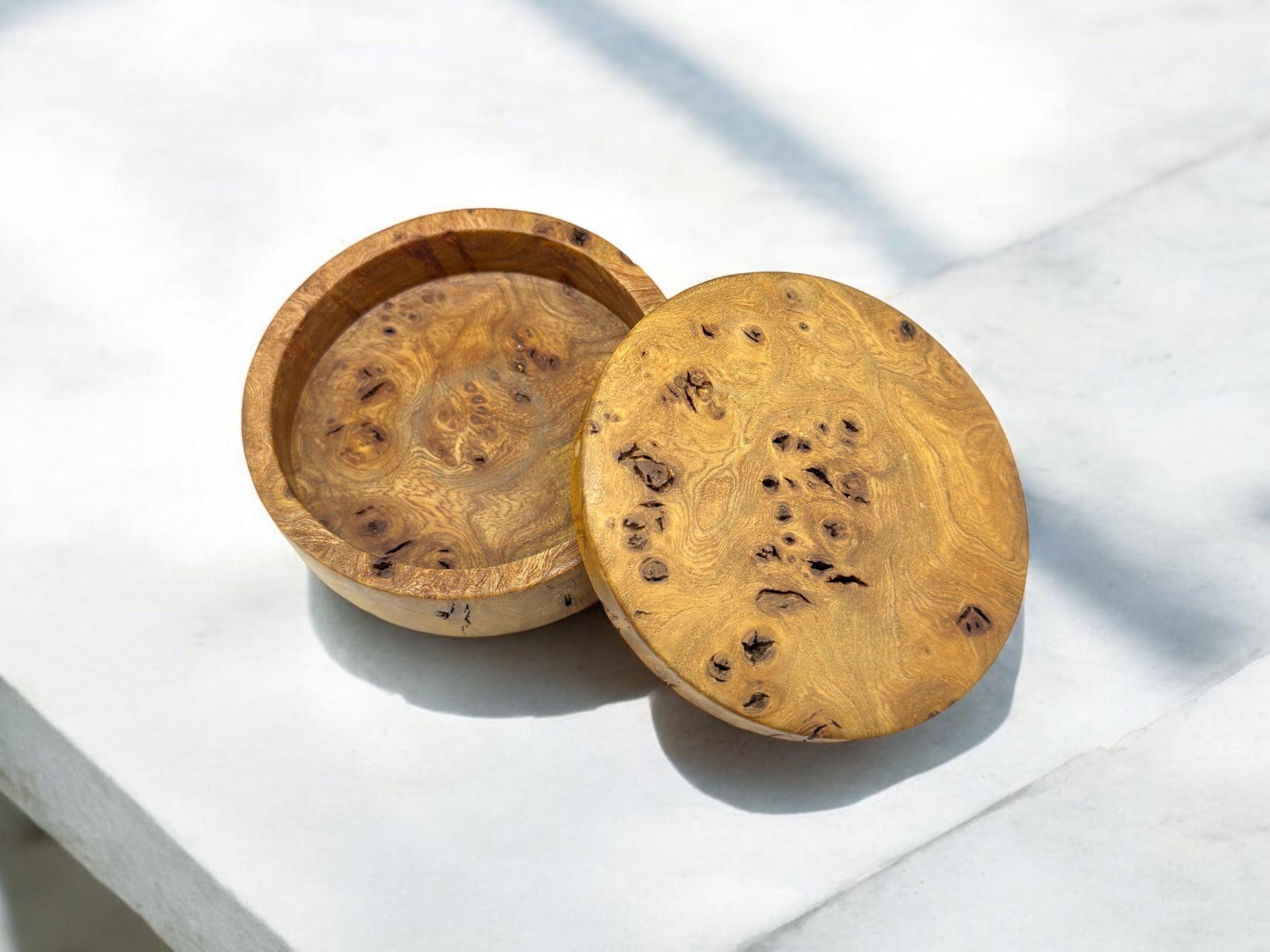 Burl wood hand carved wooden box