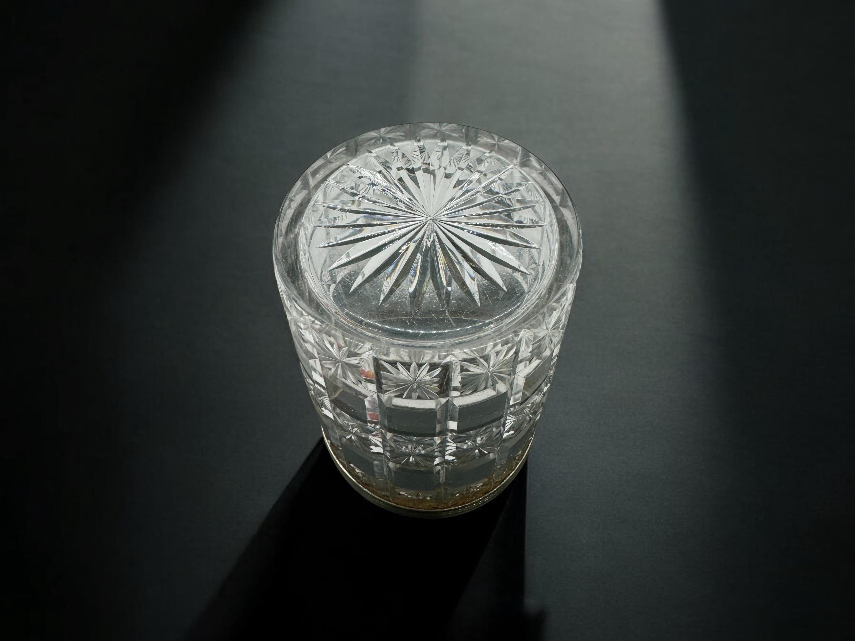 Vtg Crystal jar with silver plated lid