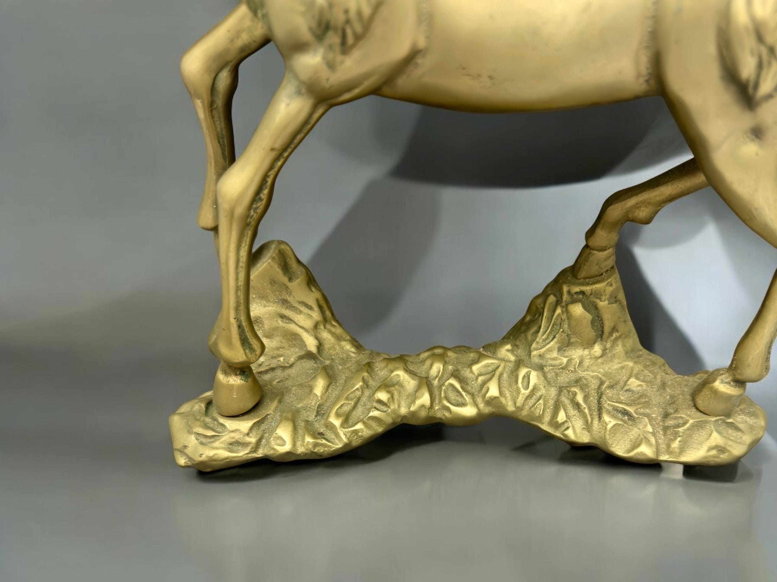 Hollywood Regency Cast Polished Brass Standing Stag Sculpture