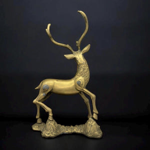 Hollywood Regency Cast Polished Brass Standing Stag Sculpture
