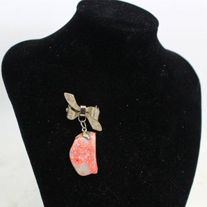Vtg Bow And Drop rhodochrosite brooch, Jewellery