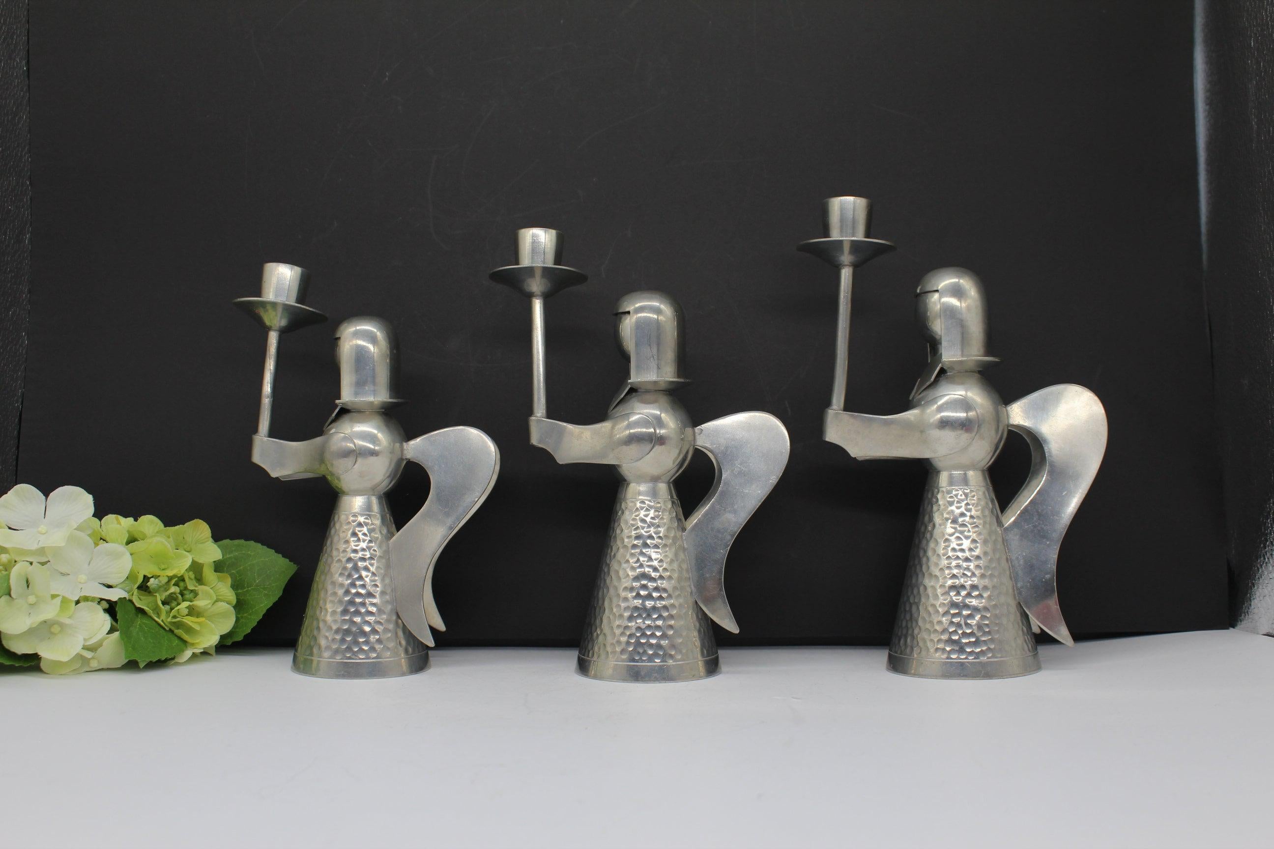 3x Vtg Handmade Indonesia Angel Candle Holders
