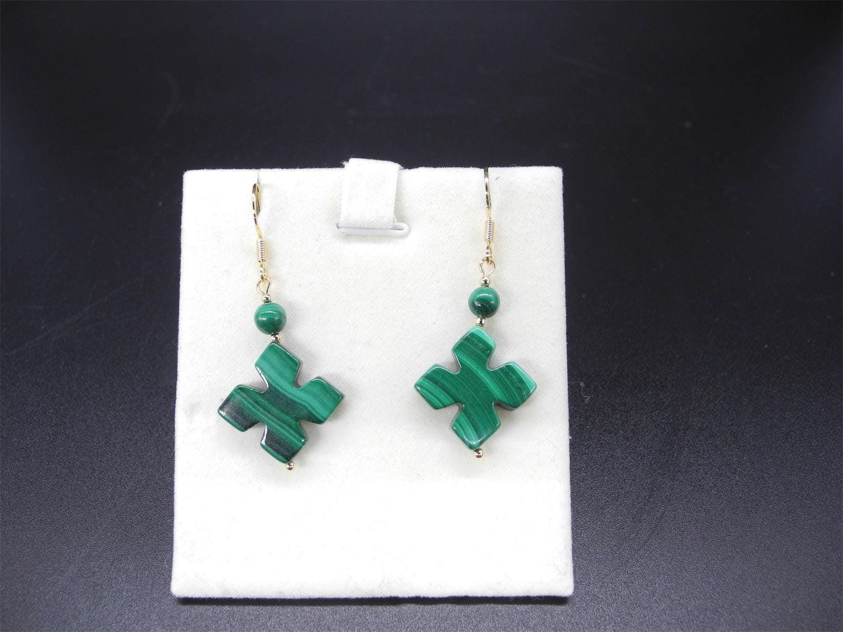 Vtg Malachite Gemstone Teardrop Dangle Earrings, Dangle Earring,Malachite Earrings, Gemstone Earing,