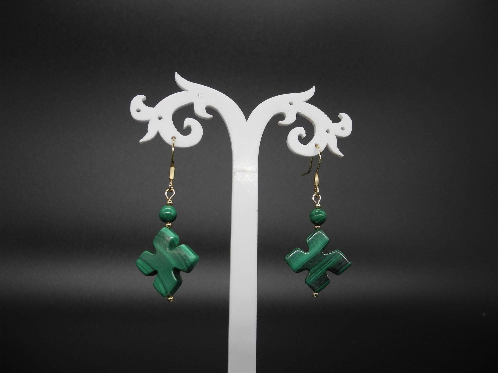 Vtg Malachite Gemstone Teardrop Dangle Earrings, Dangle Earring,Malachite Earrings, Gemstone Earing,