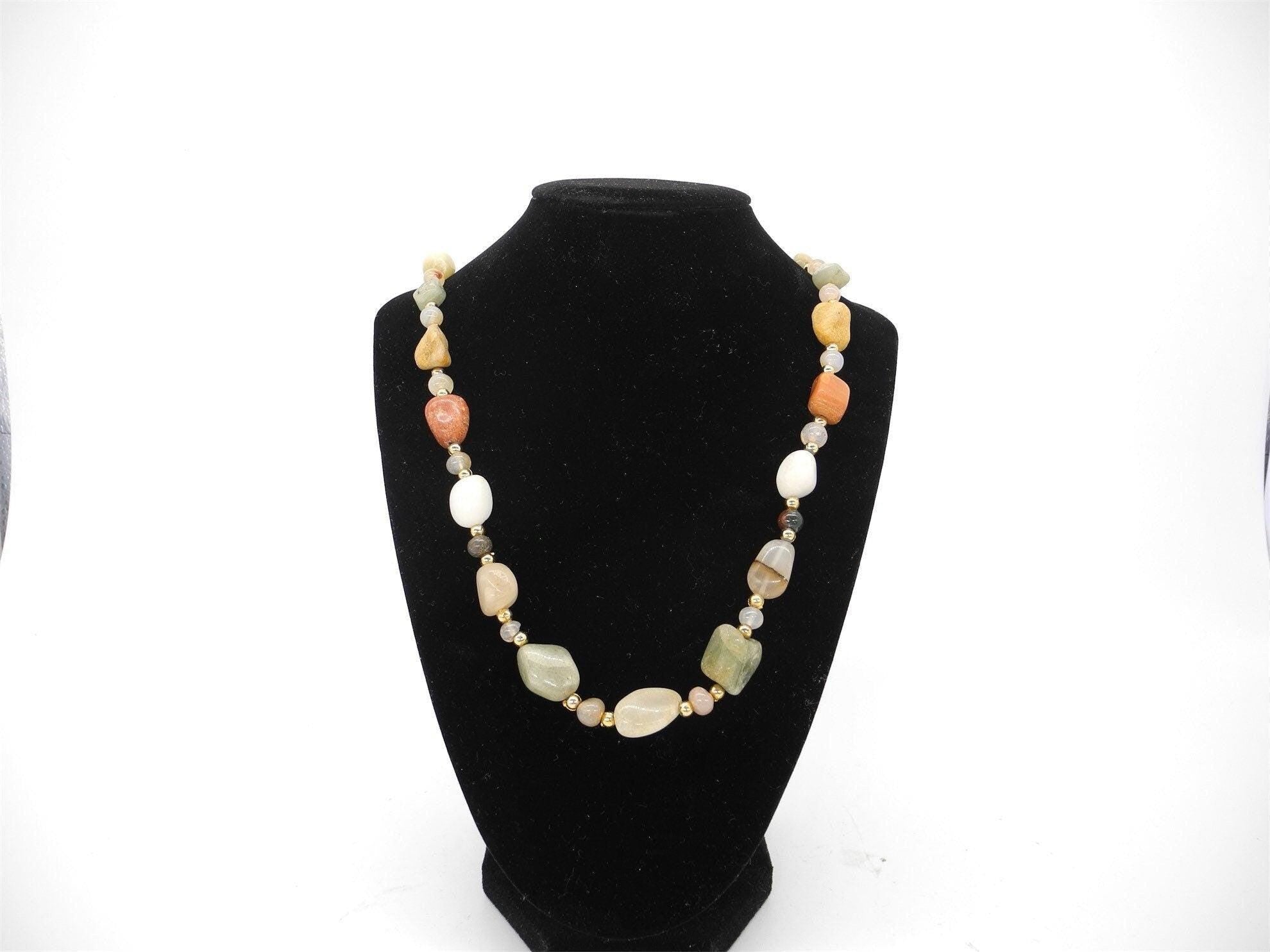 Vtg Colorful Natural Stone Strand Necklace, Natural Stone, Necklace,