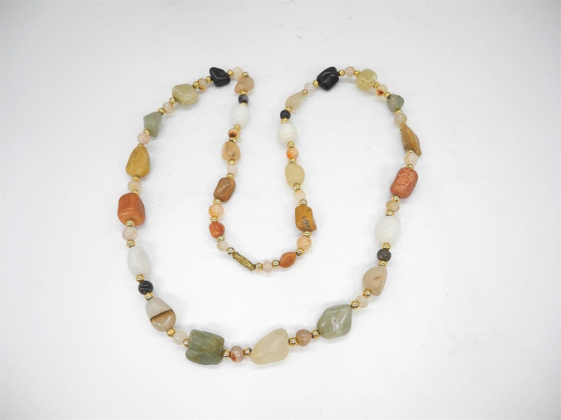 Vtg Colorful Natural Stone Strand Necklace, Natural Stone, Necklace,