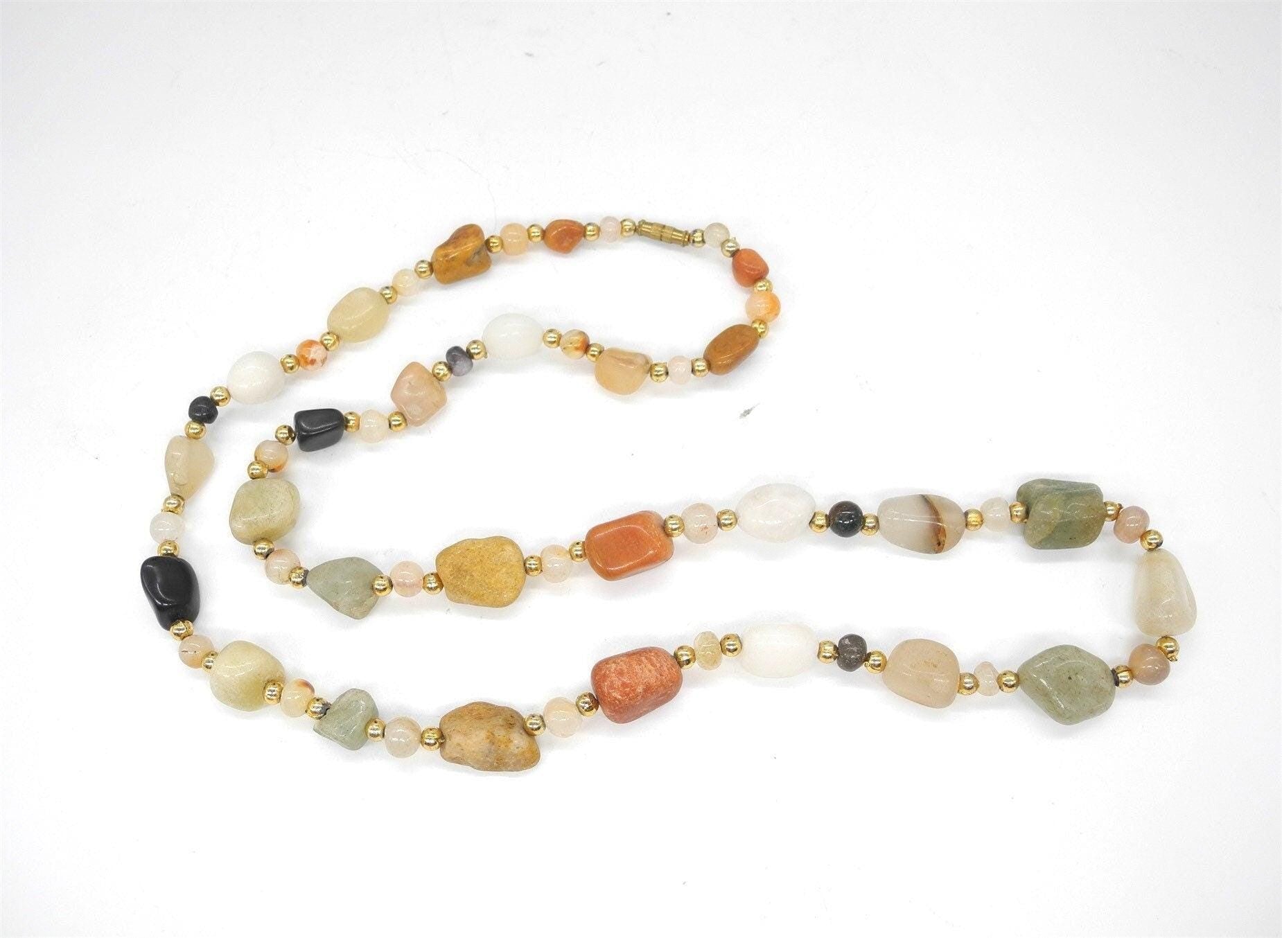 Vtg Colorful Natural Stone Strand Necklace, Natural Stone, Necklace,
