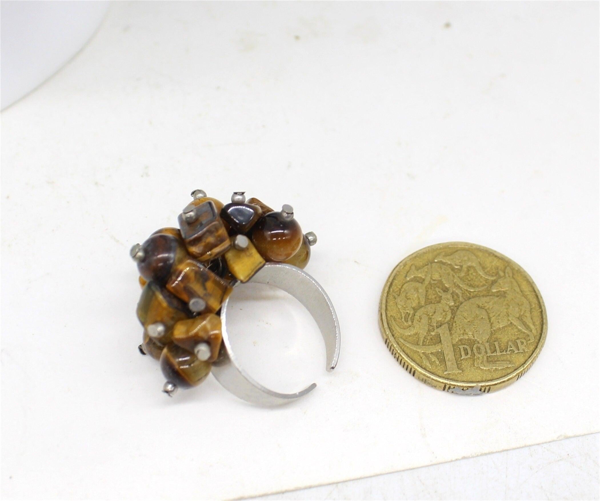 Natural Tiger Eye Grape Style Ring, Jewellery,