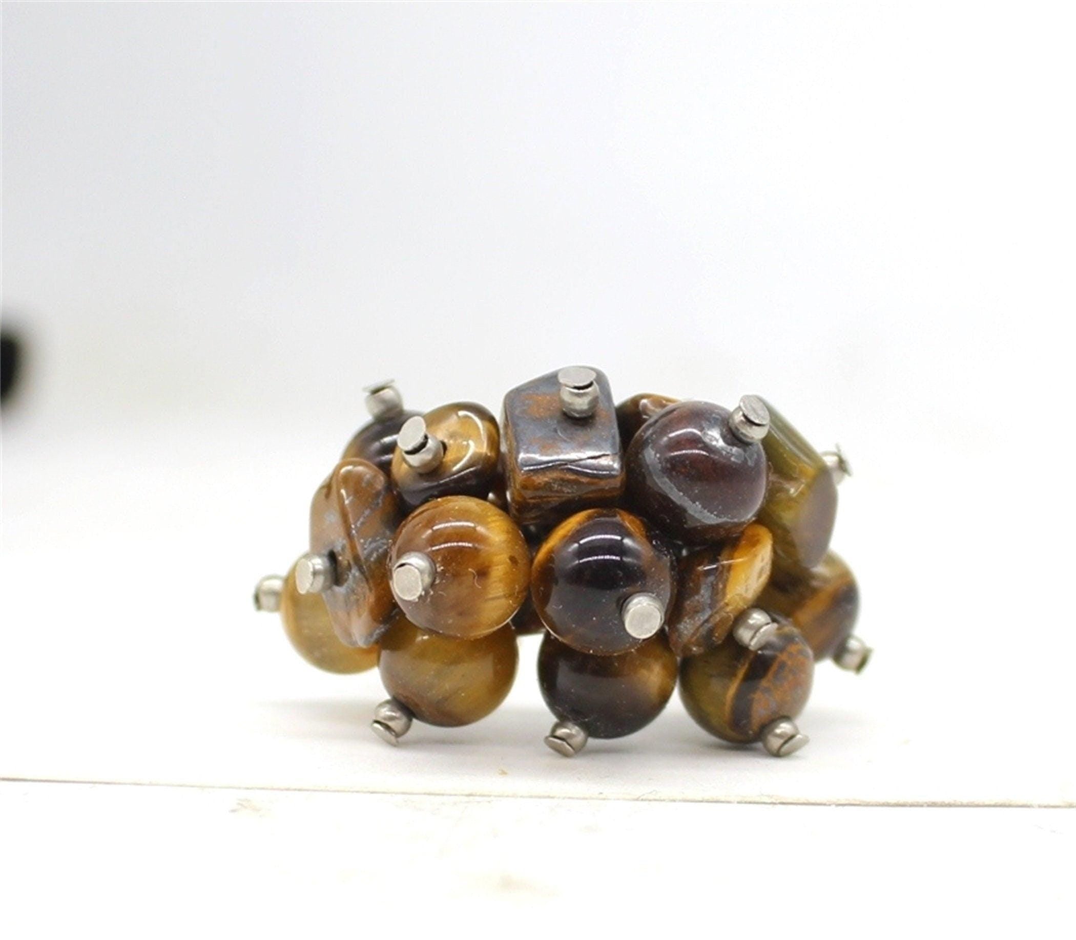 Natural Tiger Eye Grape Style Ring, Jewellery,