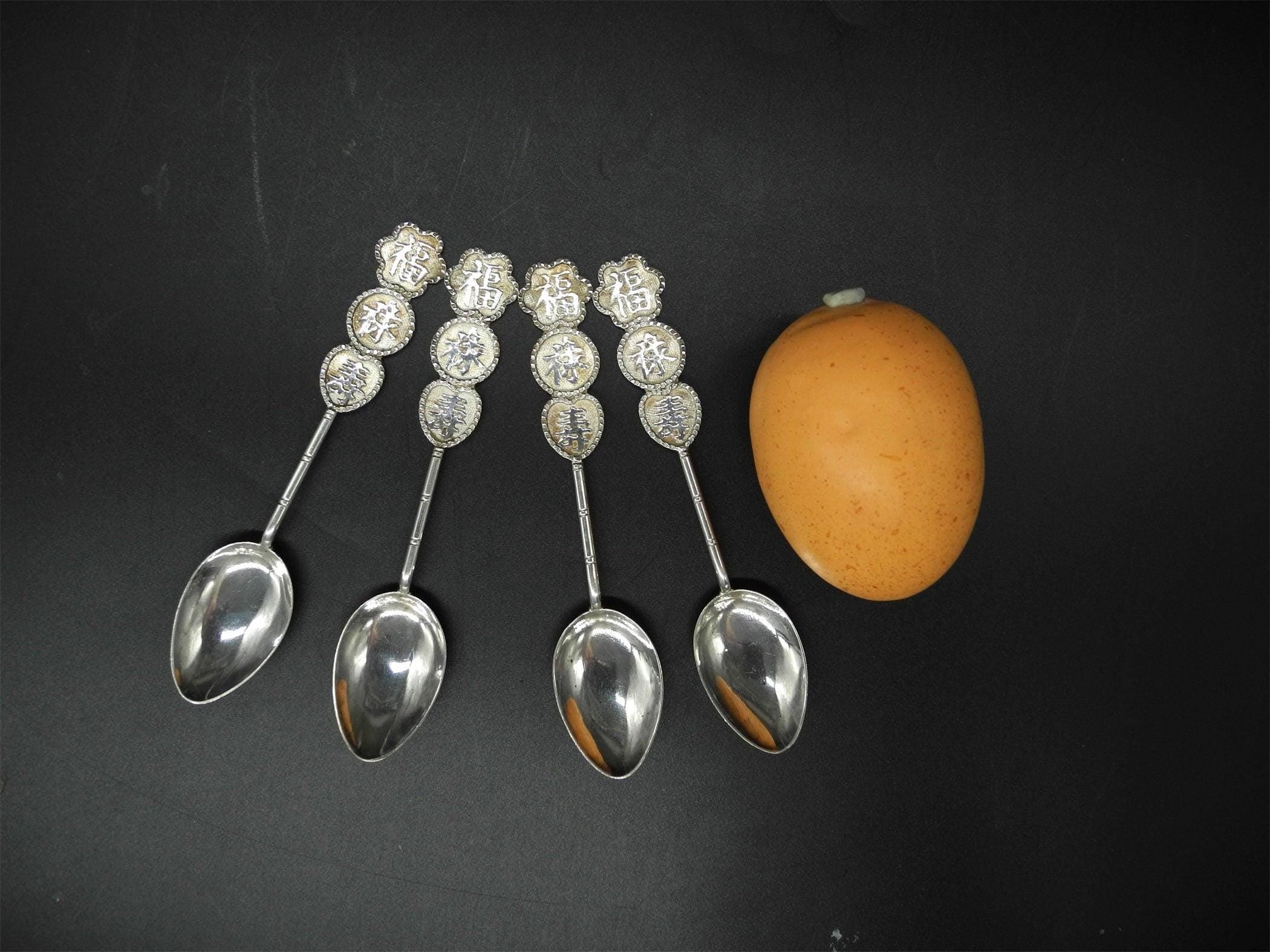 4x Vtg Sterling Silver Spoon, Longevity, Good Luck, Happinesses,
