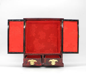 Vtg Asian Jewelry cabinet with Cork Carving Landscaping, Jewelry Wooden Cabinet,  Mini Chest ,