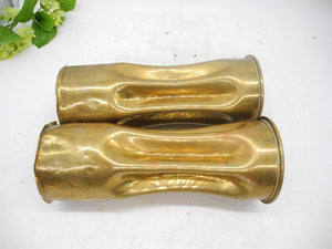 WWI 1917 Pair Brass Artillery Shell Case Vases Trench Art, Home Collectible